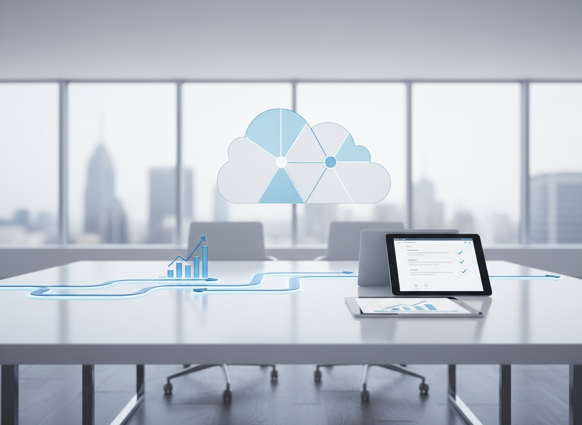 Replace the current cover image on the home page with a new, modern image that reflects business simplicity and streamlining.